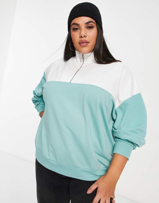 ASOS DESIGN Curve half zip sweatshirt in color block