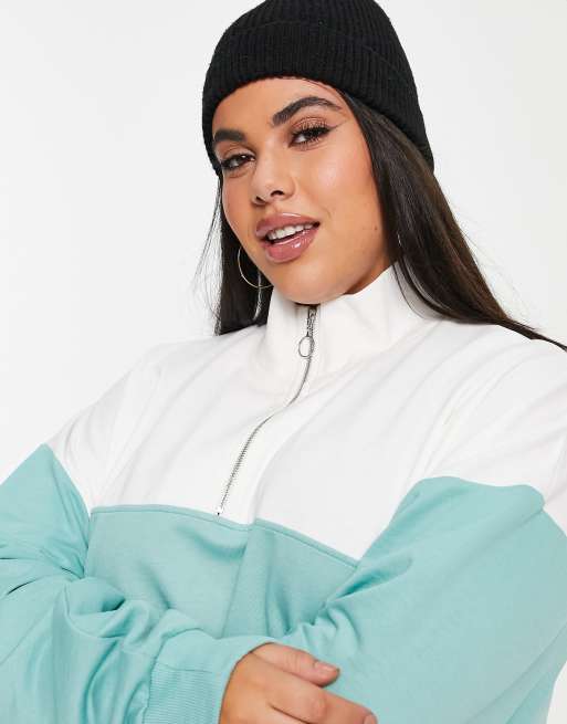 ASOS DESIGN Curve half zip sweatshirt in color block