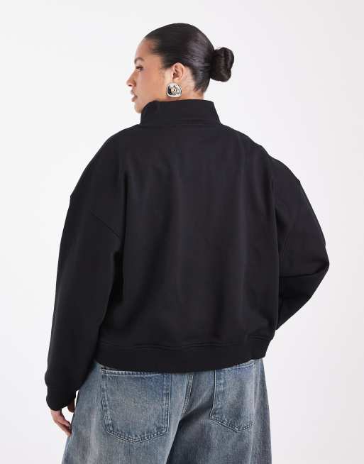 ASOS DESIGN Curve half-zip sweatshirt med ståkrave og boxy pasform i sort, 3 af 4