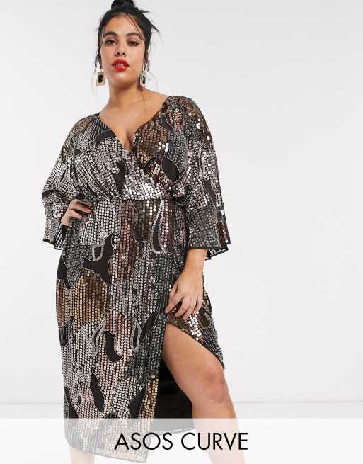 ASOS DESIGN Curve - Halflange kimonojurk met sierparels en lovertjes