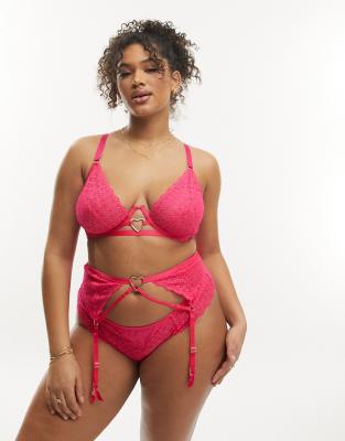 ASOS CURVE ASOS DESIGN CURVE HALLIE HEART LACE SUSPENDER BELT WITH HARDWARE IN PINK