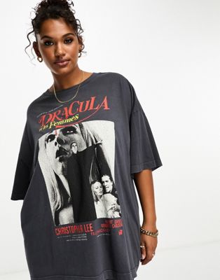 ASOS DESIGN Curve Halloween oversized t-shirt with dracula license graphic in washed black