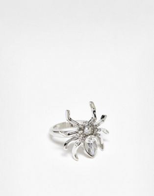 ASOS DESIGN Curve ring with chunky spider design in silver tone
