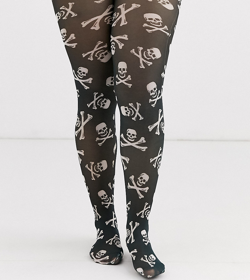 ASOS DESIGN Curve – Halloween-strømpebukser med kranier og knogler-Multifarvet