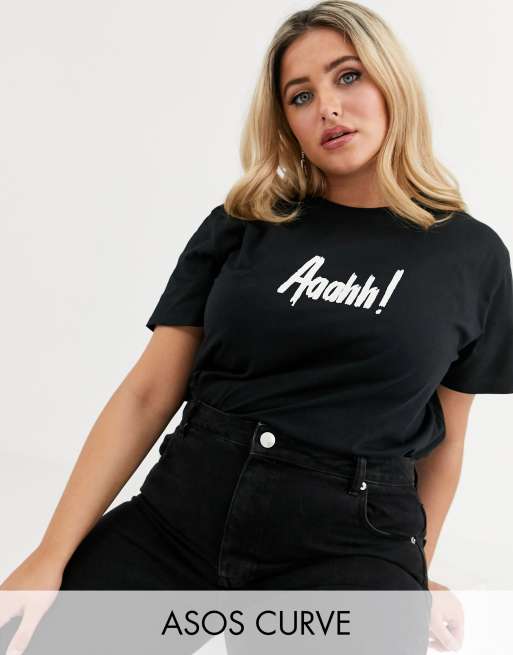 Womens Yours Curve Printed T-Shirt - Black