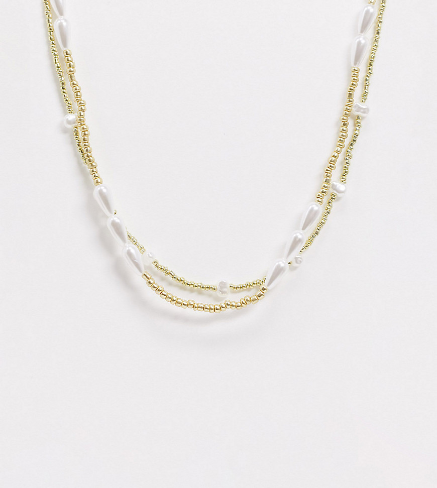 ASOS DESIGN Curve – Halsband i 2-pack med guldfärgade pärlor och syntetpärlor-Flerfärgad