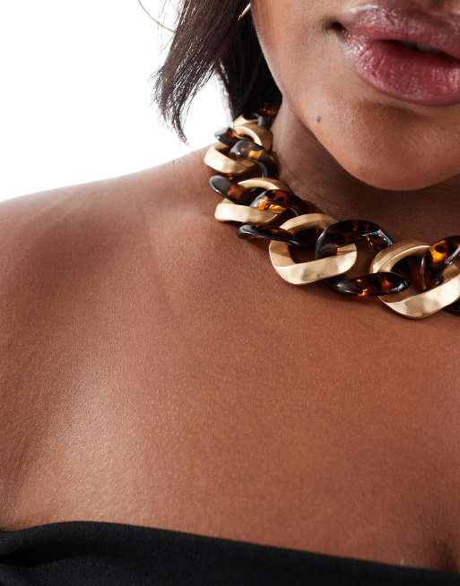 ASOS DESIGN Curve – Halsband med borstade, guldfärgade länkar och spräckliga länkar