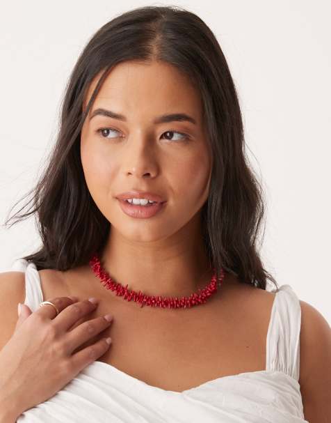 ASOS DESIGN Curve – Halskette in Rot mit Kunststein-Splittern und T-Steg-Detail - view 1