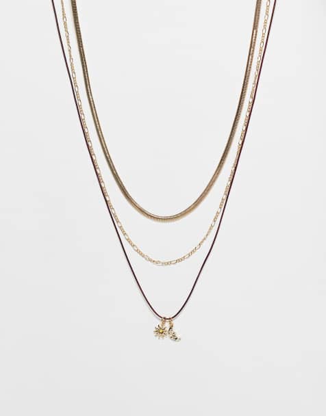 ASOS DESIGN Curve – Halsketten mit verschiedenen Designs aus Cord und in Gold-Optik mit Himmelskörper-Anhänger im Multipack - view 1