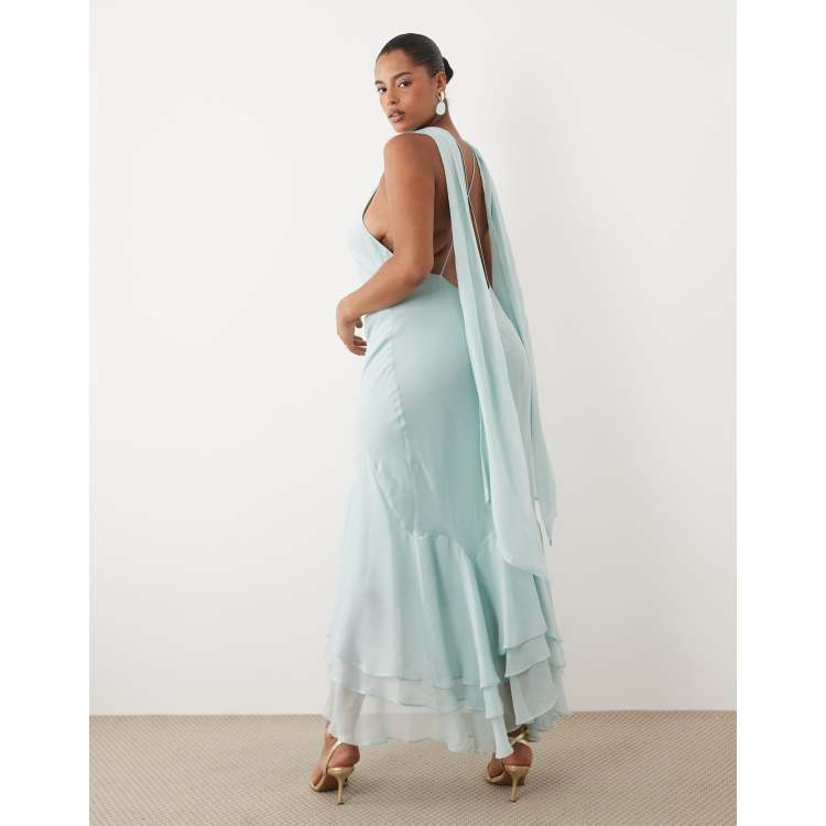 asos ruffle halter maxi dress ASOS DESIGN halter maxi dress with scarf detail and ruffle hem in blue