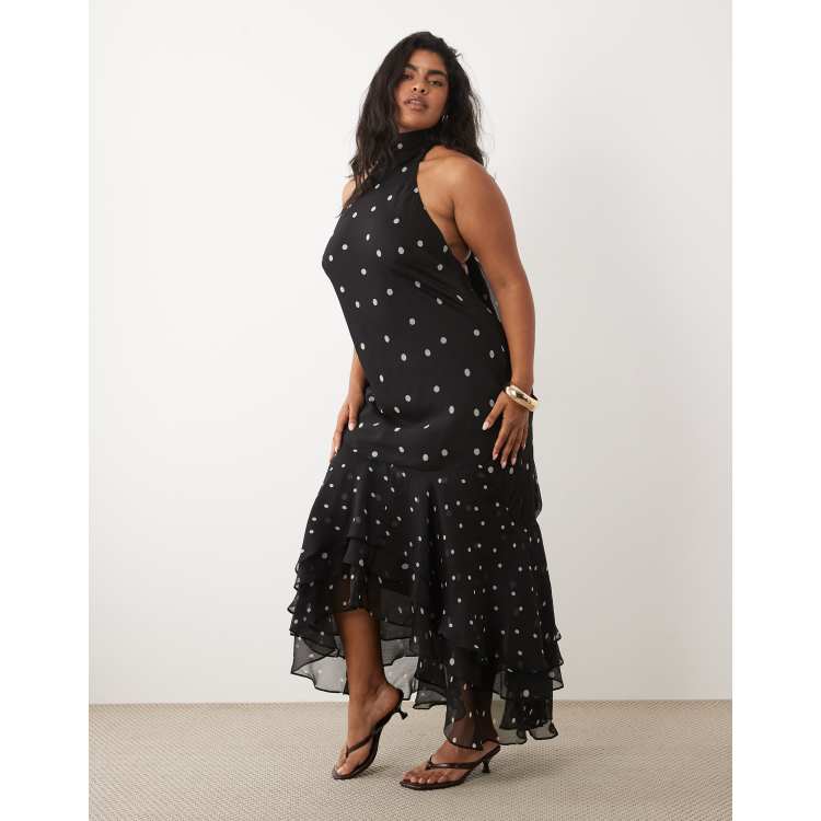 asos design halter ruffle maxi dress ASOS DESIGN halter maxi dress with scarf detail and ruffle hem in blue