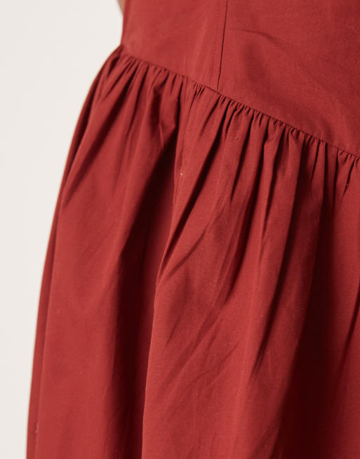 ASOS DESIGN Curve halter mini dress with ruffle hem in burgundy, 3 of 4