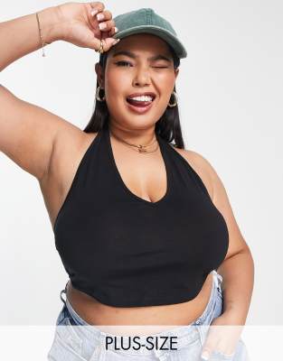 Asos Curve Asos Design Curve Halter Neck Crop Top In Black