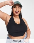 [ASOS Curve] ASOS DESIGN Curve halter neck crop top in black 20 Black