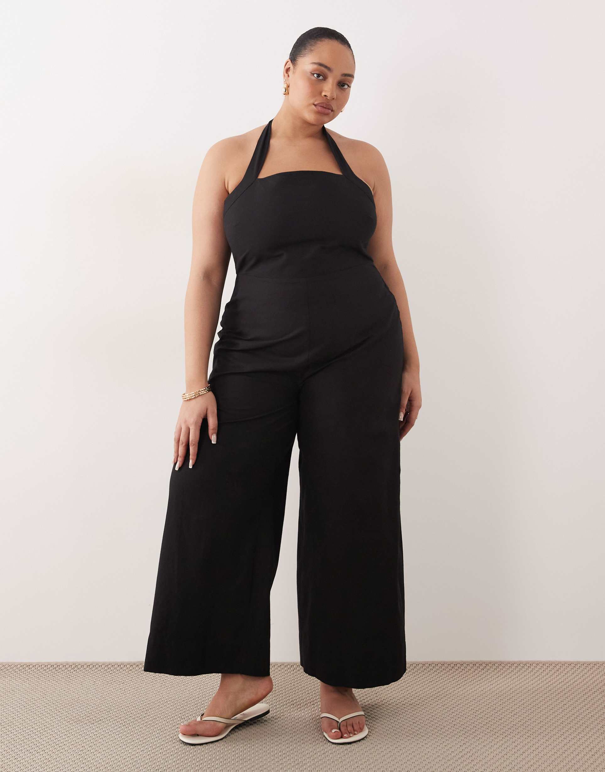 asos design curve halter neck jumpsuit in black