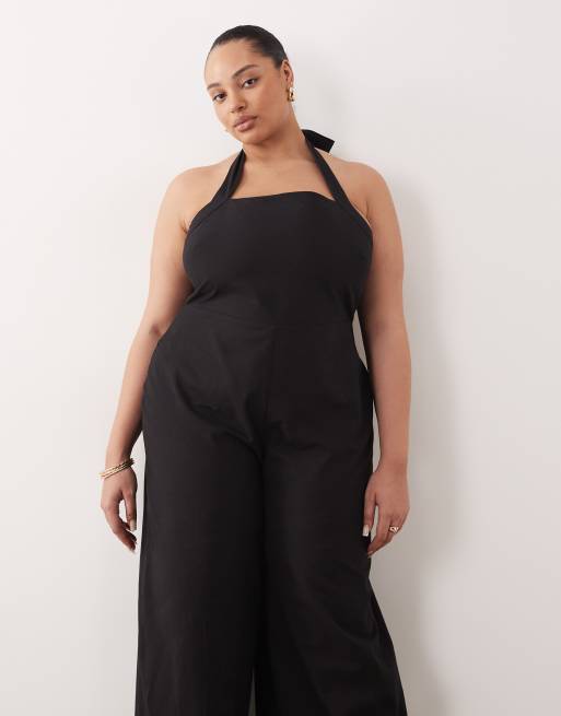 ASOS DESIGN Curve halter neck jumpsuit in black, 3 of 4