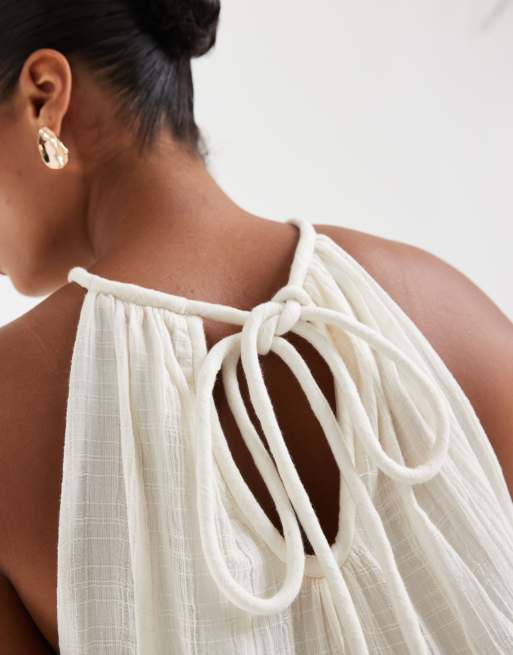 ASOS DESIGN Curve halter neck tiered mini sundress with chunky binding in cream , 4 of 4