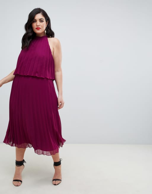 Asos design halter tie clearance neck midi dress in pleat