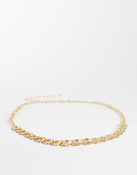 ASOS DESIGN Curve hammered circle chain belt in gold tone - view 1