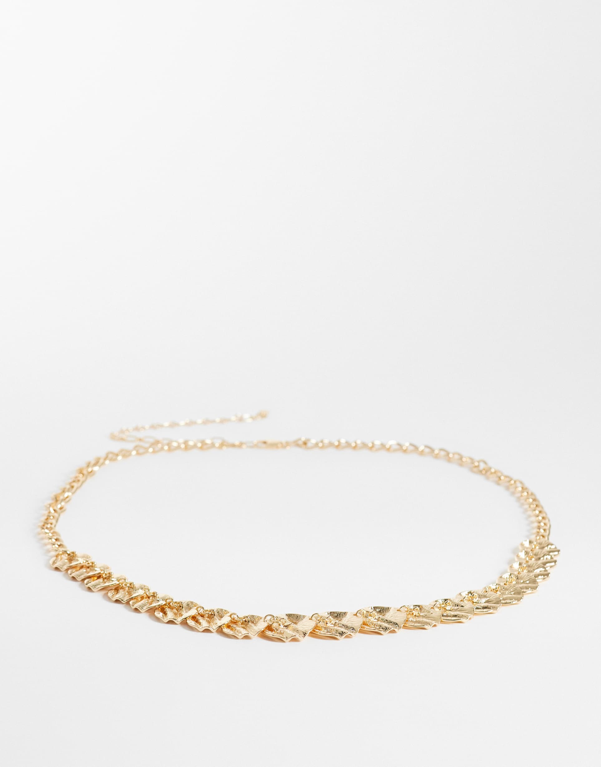 asos design curve hammered circle chain belt in gold tone