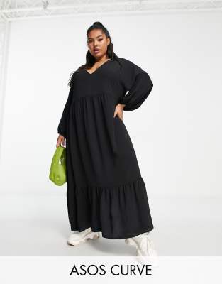 ASOS DESIGN Curve - Hänger-Midikleid zum Reinschlüpfen in Schwarz