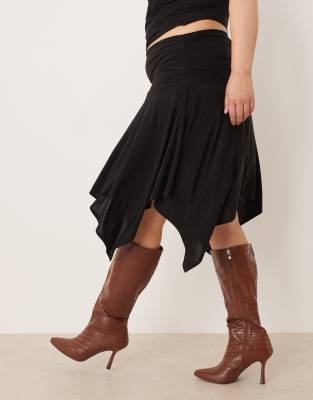 Asos Curve Asos Design Curve Hanky Hem Skirt In Black