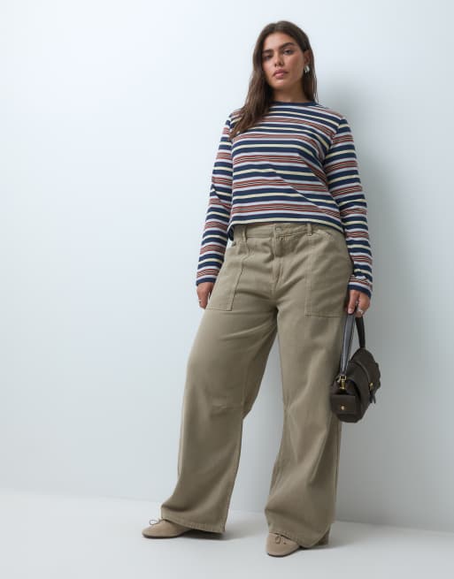 ASOS DESIGN Curve haut de pyjama à manches longues à assortir à rayures bleues et marron, 2 de 5