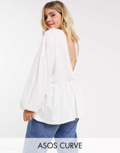 ASOS DESIGN Curve - Haut smocké avec manches longues blousantes et lien au dos