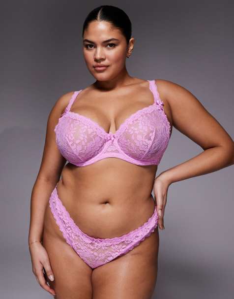 ASOS DESIGN Curve Hazel all over lace brazilian brief with lace trim in candy pink - view 1