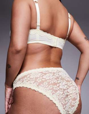 Asos Curve Asos Design Curve Hazel All Over Lace Brazilian Briefs With Lace Trim In Yellow