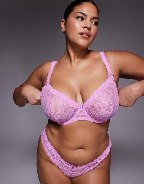 ASOS DESIGN Curve - Hazel - Beugel bh van kant met kanten rand in snoeproze - view 1
