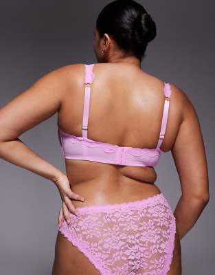 ASOS DESIGN Curve - Hazel - Culotte brésilienne en dentelle à finitions en dentelle - Rose bonbon