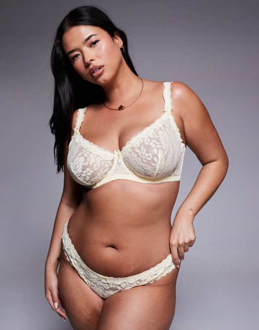 ASOS DESIGN Curve - Hazel - Soutien-gorge à armatures en dentelle avec finitions fantaisie - Babeurre
