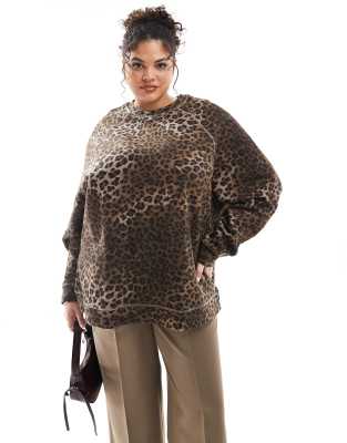 ASOS DESIGN Curve Heavyweight oversized sweatshirt in leopard-Multi