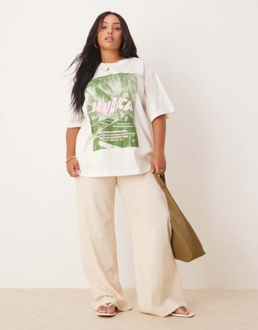 ASOS DESIGN Curve heavyweight oversized t-shirt with Jamaica location graphic in cream