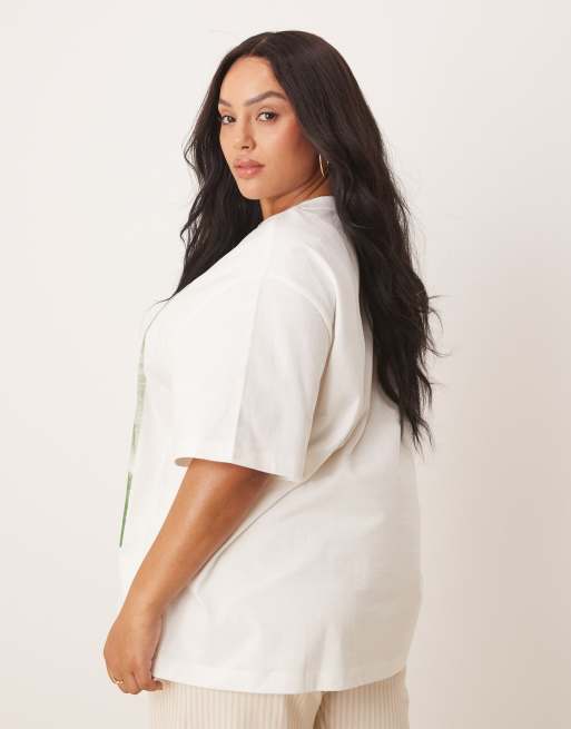 ASOS DESIGN Curve heavyweight oversized t-shirt with Jamaica location graphic in cream