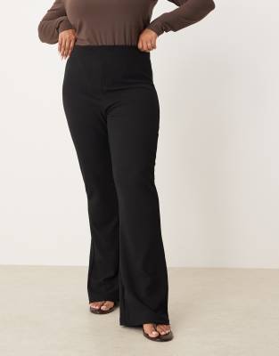 Asos Curve Asos Design Curve Heavyweight Ribbed Flare Pants In Black