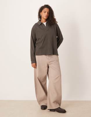 Asos Curve Asos Design Curve Heavyweight Rugby Collar Long Sleeve Tee In Gray