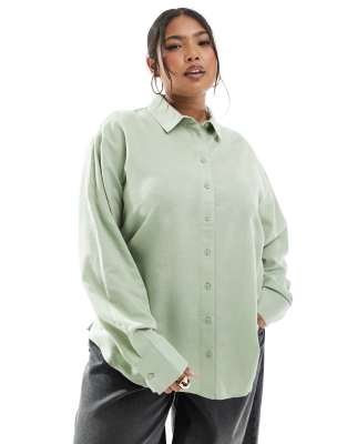 ASOS DESIGN Curve - Hemd aus Leinenmix in Khaki-Grün