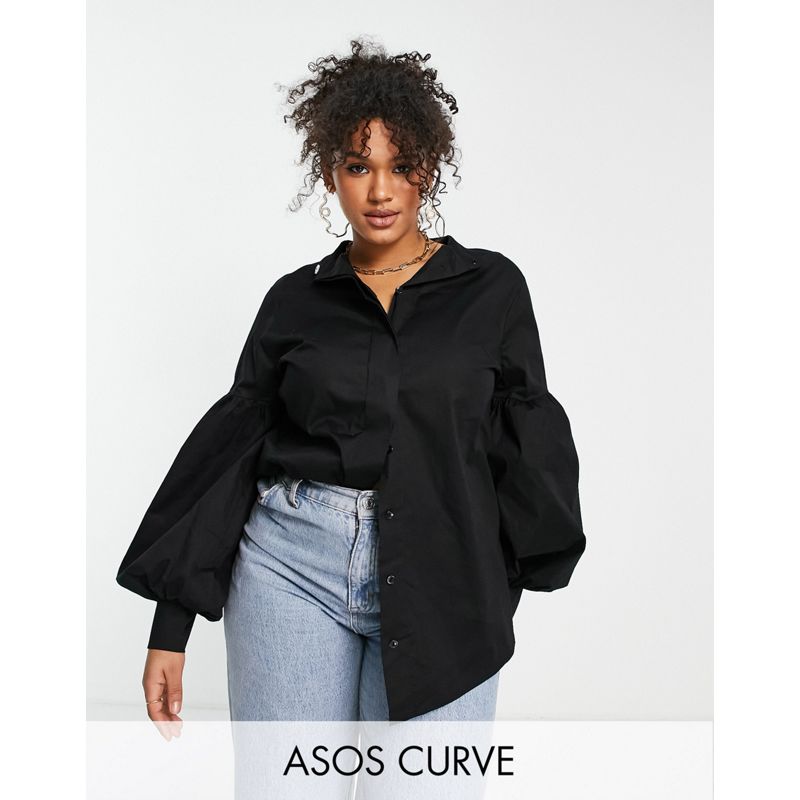 DESIGN Curve – Hemdbluse in Schwarz mit weiten Puffärmeln