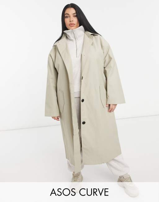 ASOS DESIGN Curve Hero Oversize Trenchcoat im Boyfriend Stil in Stein