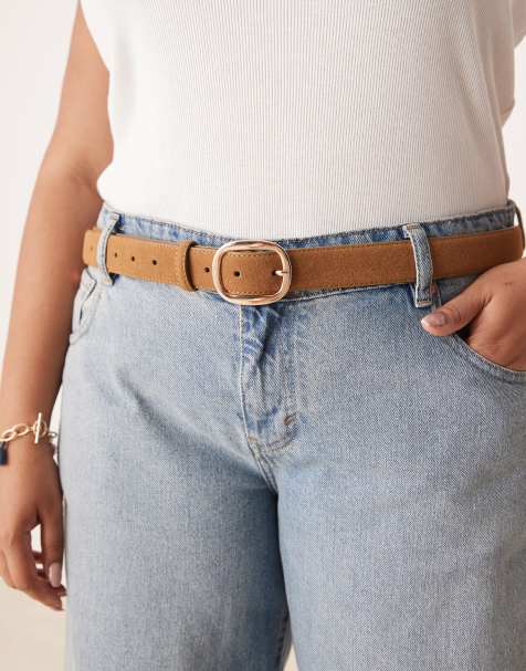 ASOS DESIGN Curve - Heup- en taille jeansriem van imitatiesuède in lichtbruin - view 1
