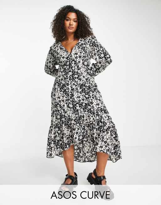 Asos black and white midi clearance dress