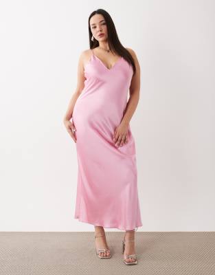 Asos Curve Asos Design Curve High Apex Satin Midi Dress In Pink