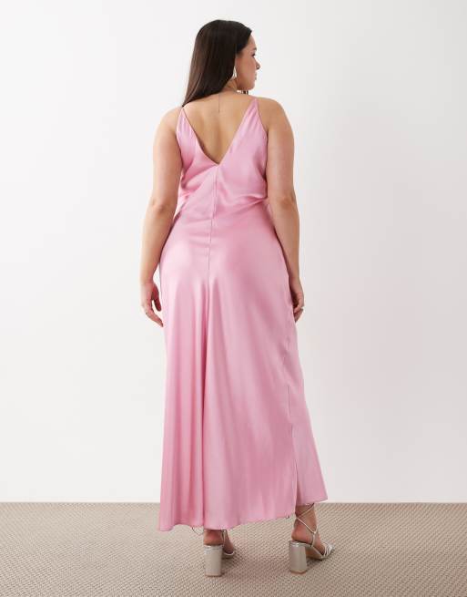 ASOS DESIGN Curve high apex satin midi dress in sugar pink, 4 of 4