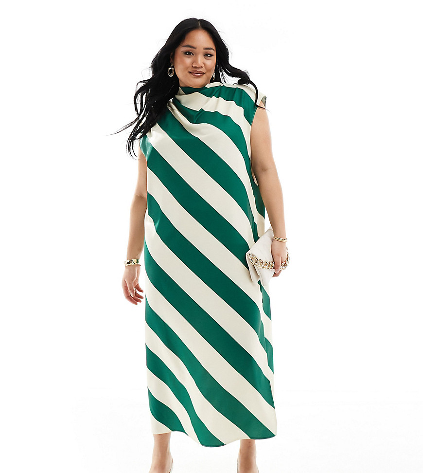 ASOS DESIGN Curve high neck column dress in stripe-Multi