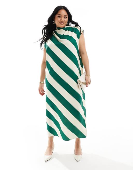 ASOS DESIGN Curve high neck column dress in stripe | ASOS