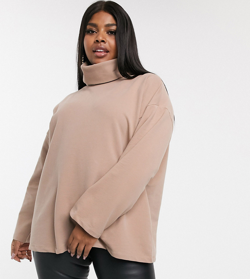 ASOS DESIGN Curve high neck cosy oversized sweat in sand-Green
