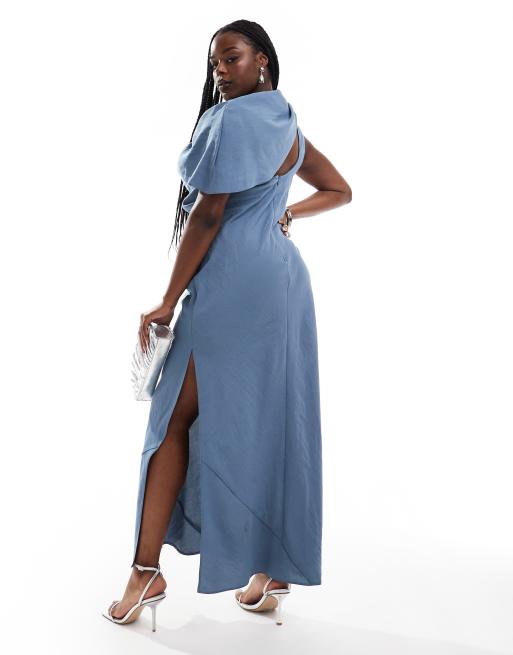 ASOS DESIGN Curve high neck drape bodice cape maxi dress in blue ASOS