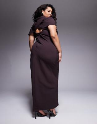 Asos Curve Asos Design Curve High Neck Drape Bodice Cape Maxi Dress In Brown